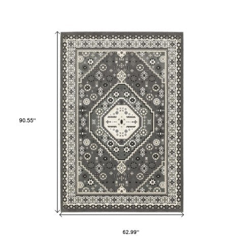 Homeroots 3' Gray Medallion Area Rug – Stylish, Stain-resistant Design To Elevate Your Living Space Decor 5' X 8' Polypropylene,Polyester 575439