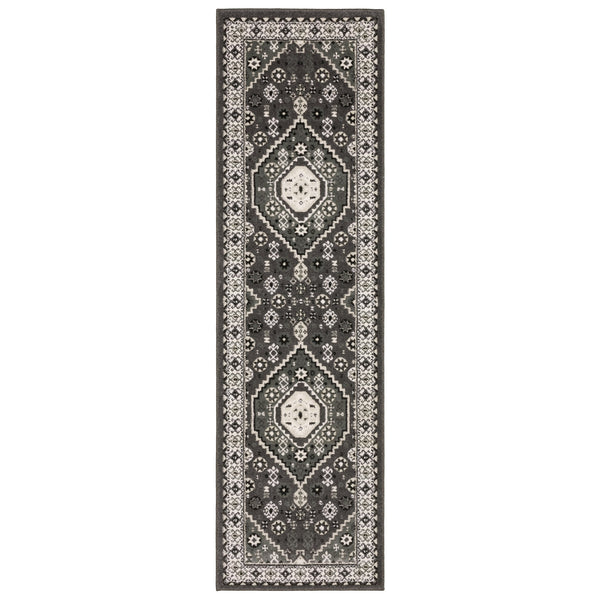 Homeroots 3' Gray Medallion Area Rug – Stylish, Stain-resistant Design To Elevate Your Living Space Decor 8' Runner Polypropylene,Polyester 575440