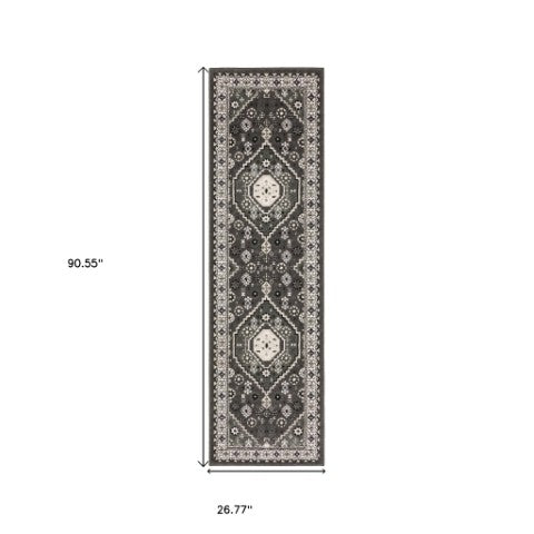 Homeroots 3' Gray Medallion Area Rug – Stylish, Stain-resistant Design To Elevate Your Living Space Decor 8' Runner Polypropylene,Polyester 575440
