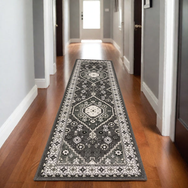 Homeroots 3' Gray Medallion Area Rug – Stylish, Stain-resistant Design To Elevate Your Living Space Decor 8' Runner Polypropylene,Polyester 575440