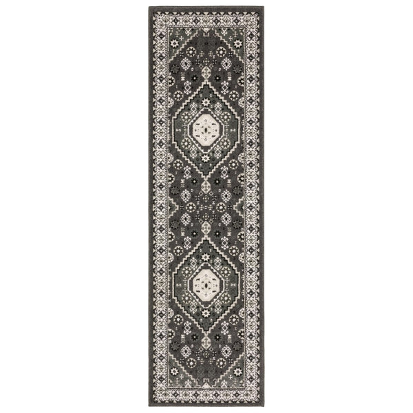 HomeRoots 3' Gray and Ivory Medallion Area Rug - Timeless Elegance for High-Traffic Spaces, Durable & Stylish 8' Runner 575440