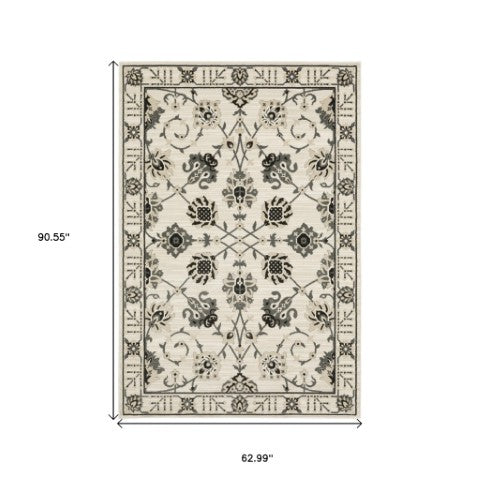 Homeroots 3' Ivory Oriental Area Rug - Stylish, Stain-resistant Design Perfect For Homes With Kids & Pets 5' X 8' Polypropylene,Polyester 575441