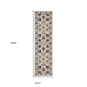 Homeroots 3' Ivory Oriental Area Rug - Stylish, Stain-resistant Design Perfect For Homes With Kids & Pets 8' Runner Polypropylene,Polyester 575442