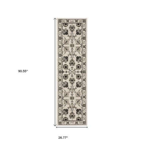 Homeroots 3' Ivory Oriental Area Rug - Stylish, Stain-resistant Design Perfect For Homes With Kids & Pets 8' Runner Polypropylene,Polyester 575442