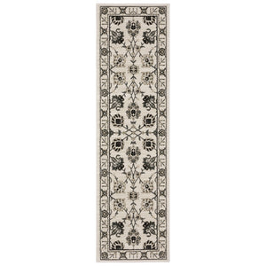 HomeRoots 3' Ivory and Gray Oriental Area Rug - Timeless Design, Stain Resistant, Perfect for High-Traffic Areas 8' Runner 575442