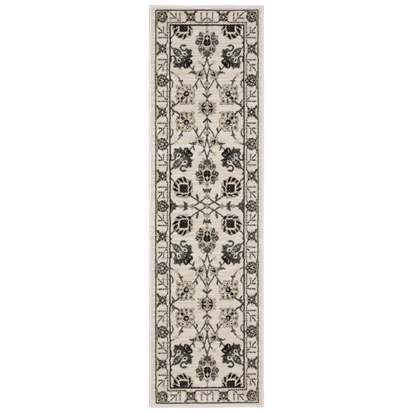 HomeRoots 3' Ivory and Gray Oriental Area Rug - Timeless Design, Stain Resistant, Perfect for High-Traffic Areas 8' Runner 575442