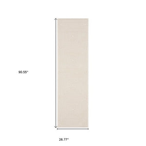 Homeroots 3' Stylish Ivory Geometric Power Loom Area Rug - Perfect For Homes With Kids And Pets, Stain Resistant 8' Runner Polypropylene,Polyester 575444