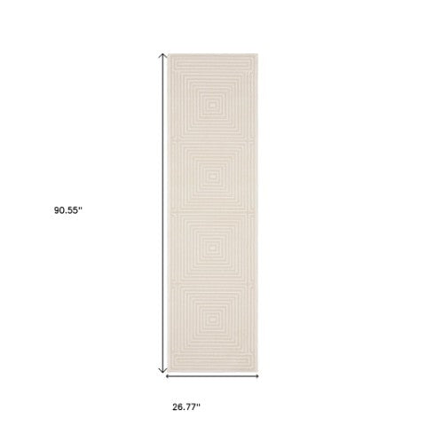 Homeroots 3' Stylish Ivory Geometric Power Loom Area Rug - Perfect For Homes With Kids And Pets, Stain Resistant 8' Runner Polypropylene,Polyester 575444