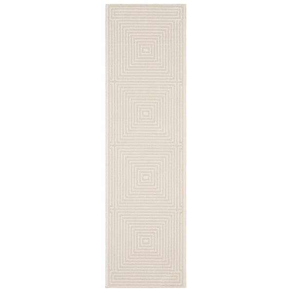 HomeRoots 3' Stylish Ivory and Beige Geometric Area Rug - Durable, Low-Maintenance Design for Modern Homes 8' Runner 575444