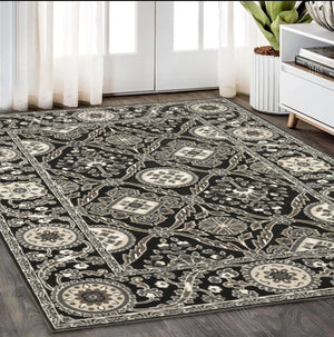 Homeroots 3' Charcoal Oriental Area Rug - Stylish, Stain-resistant Design For Warmth And Elegance In Any Room 5' X 8' Polypropylene,Polyester 575445