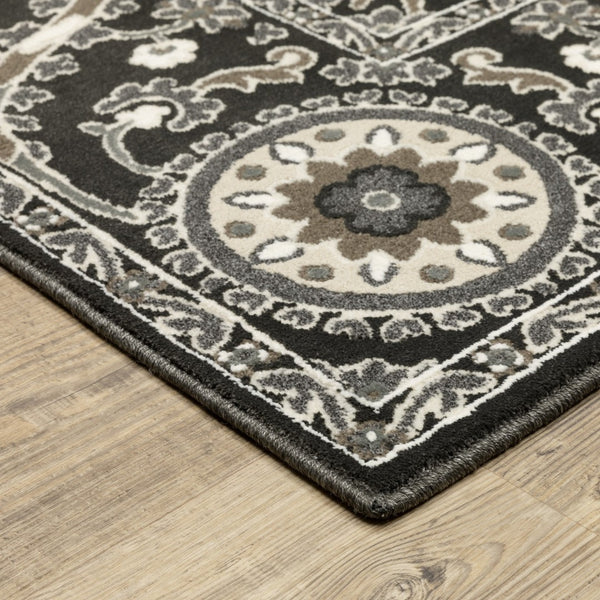 Homeroots 3' Charcoal Oriental Area Rug - Stylish, Stain-resistant Design For Warmth And Elegance In Any Room 5' X 8' Polypropylene,Polyester 575445