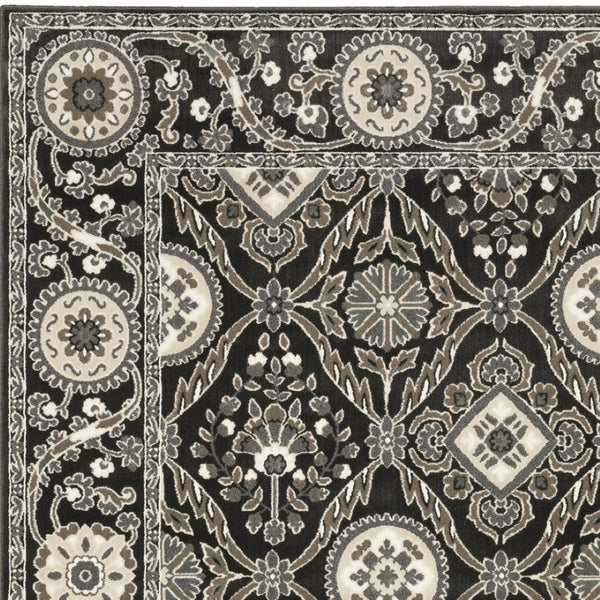 Homeroots 3' Charcoal Oriental Area Rug - Stylish, Stain-resistant Design For Warmth And Elegance In Any Room 5' X 8' Polypropylene,Polyester 575445
