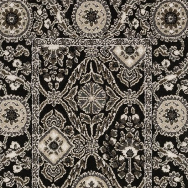 Homeroots 3' Charcoal Oriental Area Rug - Stylish, Stain-resistant Design For Warmth And Elegance In Any Room 8' Runner Polypropylene,Polyester 575446