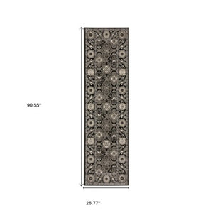 Homeroots 3' Charcoal Oriental Area Rug - Stylish, Stain-resistant Design For Warmth And Elegance In Any Room 8' Runner Polypropylene,Polyester 575446