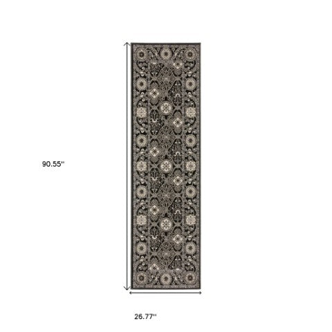 Homeroots 3' Charcoal Oriental Area Rug - Stylish, Stain-resistant Design For Warmth And Elegance In Any Room 8' Runner Polypropylene,Polyester 575446