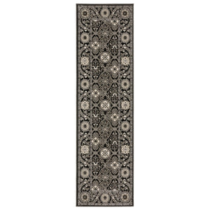 HomeRoots 3' Charcoal and Gray Oriental Area Rug – Timeless Elegance, Stain-Resistant, Durable for Busy Homes 8' Runner 575446