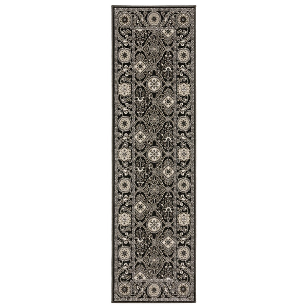 HomeRoots 3' Charcoal and Gray Oriental Area Rug – Timeless Elegance, Stain-Resistant, Durable for Busy Homes 8' Runner 575446