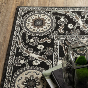Homeroots 3' Charcoal Oriental Area Rug - Stylish, Stain-resistant Design For Warmth And Elegance In Any Room 8' Runner Polypropylene,Polyester 575446