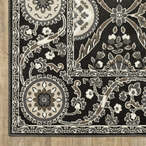 Homeroots 3' Charcoal Oriental Area Rug - Stylish, Stain-resistant Design For Warmth And Elegance In Any Room 8' Runner Polypropylene,Polyester 575446