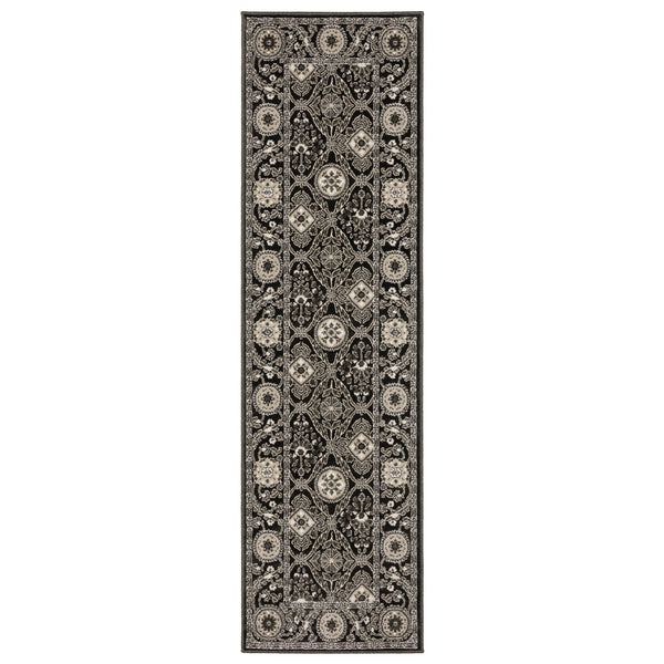 Homeroots 3' Charcoal Oriental Area Rug - Stylish, Stain-resistant Design For Warmth And Elegance In Any Room 8' Runner Polypropylene,Polyester 575446