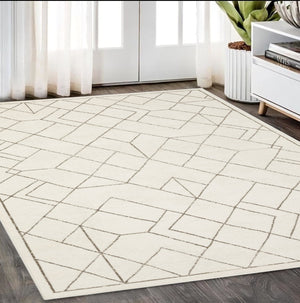Homeroots 3' Stylish Ivory Geometric Area Rug – Stain Resistant, Soft Texture For A Cozy Home Atmosphere 5' X 8' Polypropylene,Polyester 575447