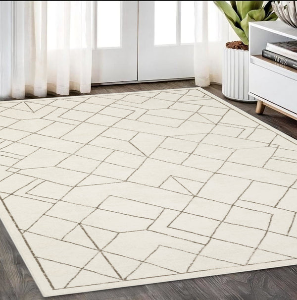 Homeroots 3' Stylish Ivory Geometric Area Rug – Stain Resistant, Soft Texture For A Cozy Home Atmosphere 5' X 8' Polypropylene,Polyester 575447