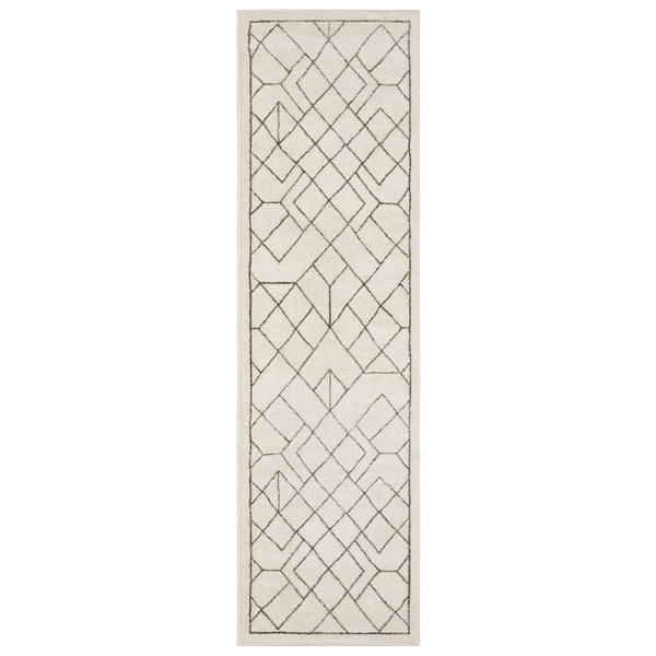 Homeroots 3' Stylish Ivory Geometric Area Rug – Stain Resistant, Soft Texture For A Cozy Home Atmosphere 8' Runner Polypropylene,Polyester 575448