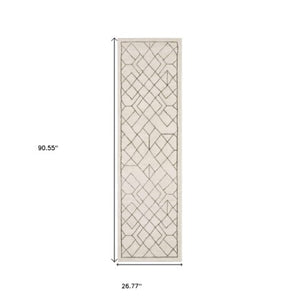 Homeroots 3' Stylish Ivory Geometric Area Rug – Stain Resistant, Soft Texture For A Cozy Home Atmosphere 8' Runner Polypropylene,Polyester 575448