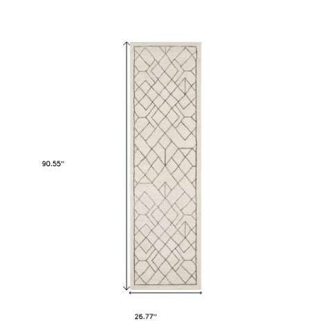 Homeroots 3' Stylish Ivory Geometric Area Rug – Stain Resistant, Soft Texture For A Cozy Home Atmosphere 8' Runner Polypropylene,Polyester 575448