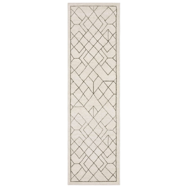 HomeRoots 3' Ivory and Taupe Geometric Area Rug - Soft, Durable, and Versatile for Modern or Traditional Spaces 8' Runner 575448