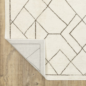 Homeroots 3' Stylish Ivory Geometric Area Rug – Stain Resistant, Soft Texture For A Cozy Home Atmosphere 8' Runner Polypropylene,Polyester 575448