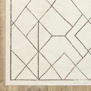 Homeroots 3' Stylish Ivory Geometric Area Rug – Stain Resistant, Soft Texture For A Cozy Home Atmosphere 8' Runner Polypropylene,Polyester 575448
