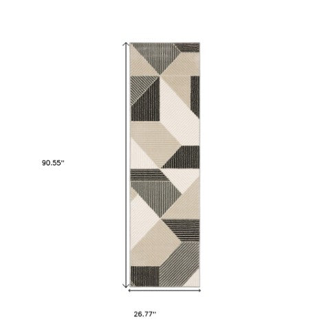 Homeroots 3' Gray Geometric Area Rug - Stylish, Stain-resistant Design For Modern Homes And Cozy Spaces 8' Runner Polypropylene,Polyester 575450