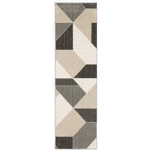 HomeRoots 8' Ivory and Black Geometric Rug - Modern Graphic Design for Stylish, Durable Hallway Accents 8' Runner 575450