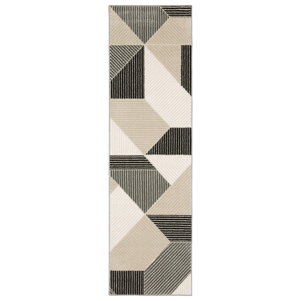 HomeRoots 8' Ivory and Black Geometric Rug - Modern Graphic Design for Stylish, Durable Hallway Accents 8' Runner 575450