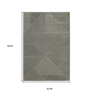Homeroots 3' Gray Geometric Area Rug - Stylish, Stain-resistant Design For Modern Homes And Cozy Spaces 5' X 8' Polypropylene,Polyester 575451