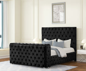 English Elm Encore Modern Tufted King Bed With Hidden Tv Compartment & Electric Fireplace In Sleek Black Finish B009S01681