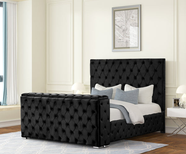 English Elm Encore Modern Tufted Upholstered Queen Bed With Hidden Tv Compartment & Electric Fireplace, Black B009S01680