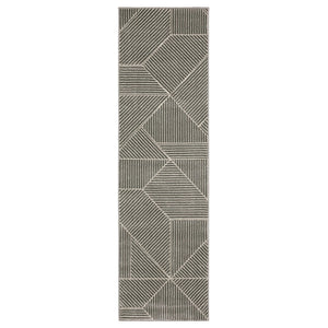 HomeRoots 3' Gray and Ivory Geometric Area Rug - Modern, Durable Design Perfect for High-Traffic Spaces 8' Runner 575452