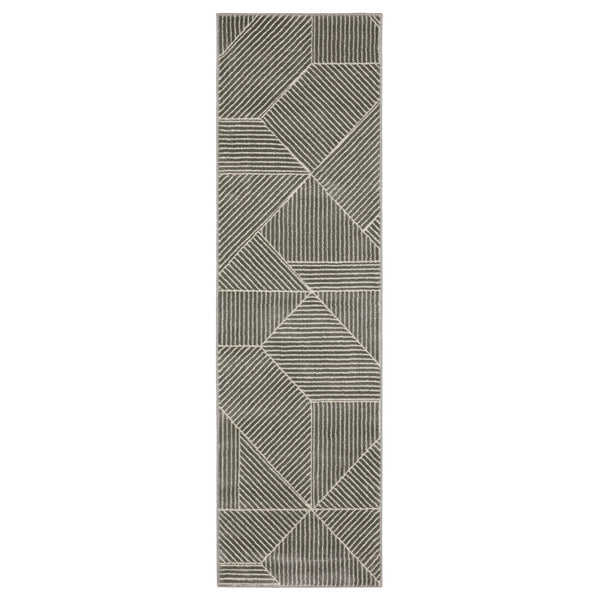 HomeRoots 3' Gray and Ivory Geometric Area Rug - Modern, Durable Design Perfect for High-Traffic Spaces 8' Runner 575452