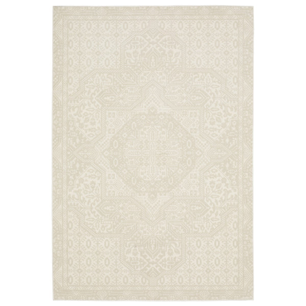 Homeroots 3' Ivory Medallion Area Rug - Stain Resistant, Stylish Design For Home Decor And Cozy Spaces 5' X 8' Polypropylene,Polyester 575453