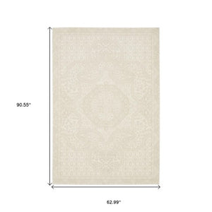 Homeroots 3' Ivory Medallion Area Rug - Stain Resistant, Stylish Design For Home Decor And Cozy Spaces 5' X 8' Polypropylene,Polyester 575453