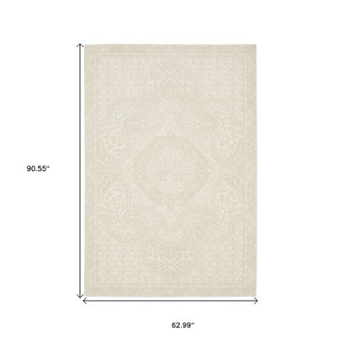 Homeroots 3' Ivory Medallion Area Rug - Stain Resistant, Stylish Design For Home Decor And Cozy Spaces 5' X 8' Polypropylene,Polyester 575453