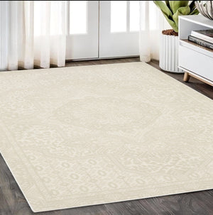 Homeroots 3' Ivory Medallion Area Rug - Stain Resistant, Stylish Design For Home Decor And Cozy Spaces 5' X 8' Polypropylene,Polyester 575453