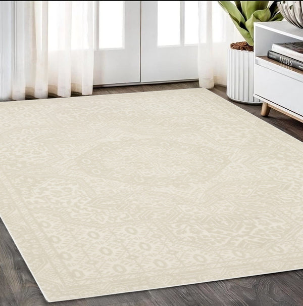 Homeroots 3' Ivory Medallion Area Rug - Stain Resistant, Stylish Design For Home Decor And Cozy Spaces 5' X 8' Polypropylene,Polyester 575453