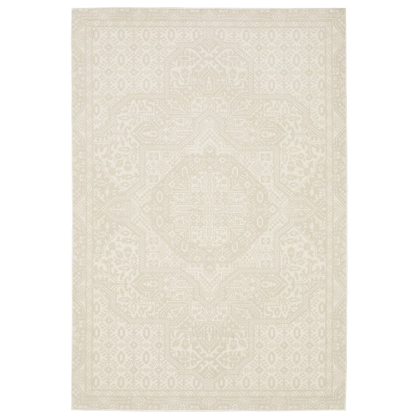 HomeRoots 3' Elegant Ivory and Beige Medallion Area Rug – Durable, Stain-Resistant Design for Timeless Style 5' X 8' 575453