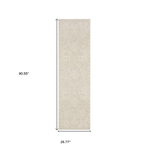 Homeroots 3' Ivory Medallion Area Rug - Stain Resistant, Stylish Design For Home Decor And Cozy Spaces 8' Runner Polypropylene,Polyester 575454