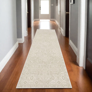 Homeroots 3' Ivory Medallion Area Rug - Stain Resistant, Stylish Design For Home Decor And Cozy Spaces 8' Runner Polypropylene,Polyester 575454