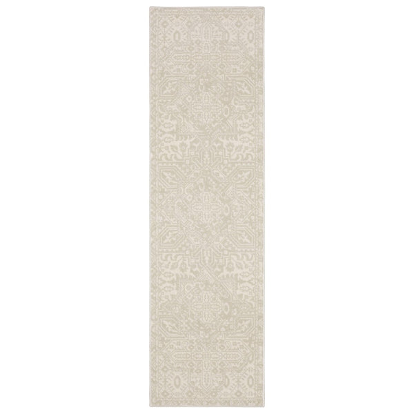 HomeRoots 3' Elegant Ivory and Beige Medallion Area Rug – Durable, Stain-Resistant Design for Timeless Style 8' Runner 575454