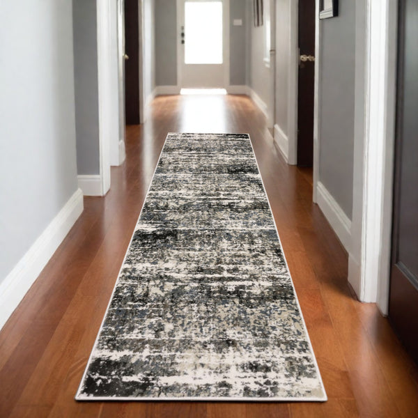 Homeroots 3' Ivory Abstract Area Rug - Stain Resistant, Stylish Design For Home Décor, Perfect For Kids & Pets 8' Runner Polypropylene,Polyester 575456
